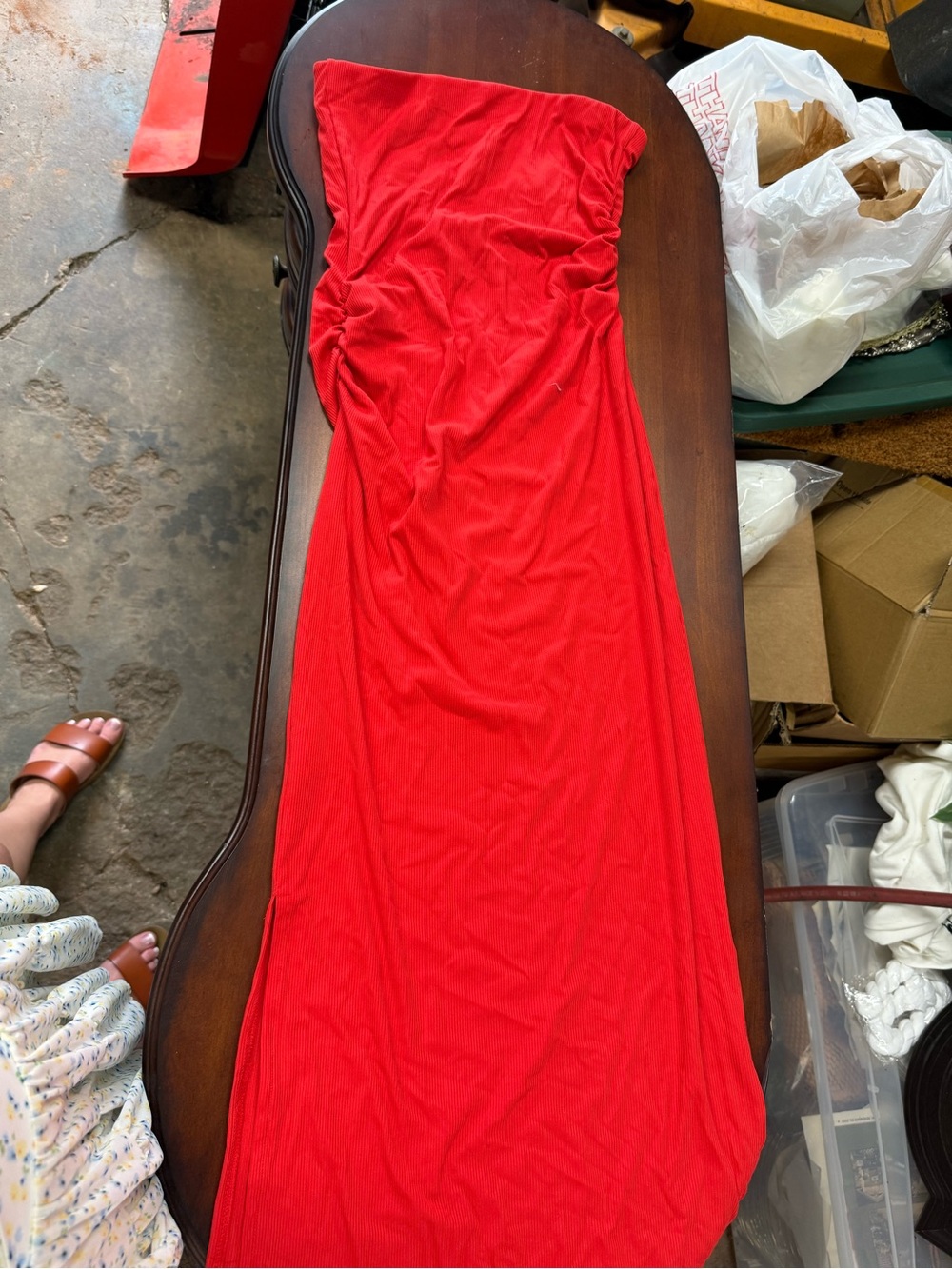 No Boundaries Strapless Red Maxi Dress with Side Ruched Detail